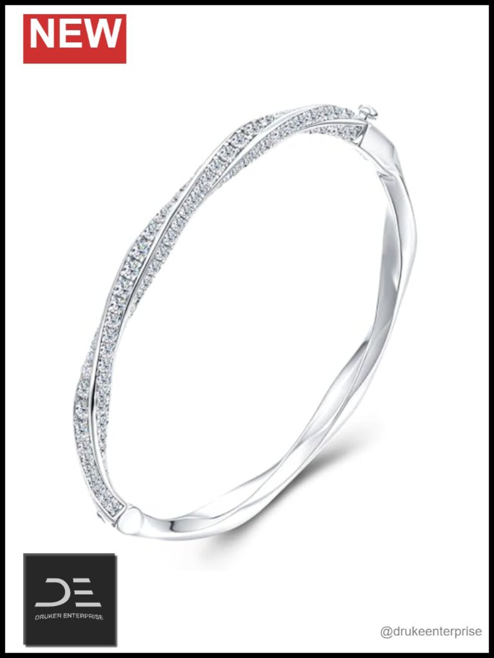 18K White Gold Plated Moissanite Bangle Bracelet for Women Sterling Silver